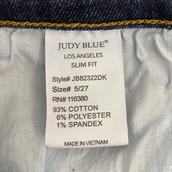 Judy Blue Mid-Rise Destroyed Slim Fit Jeans Women's Size 27 Distressed Raw-Hem - Picture 10 of 11